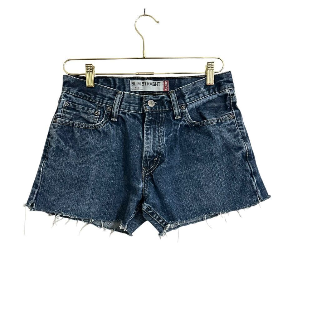 Levi's 514 Slim Jean Shorts‎ Women's 10/30 Blue Denim Raw Hem Casual Western